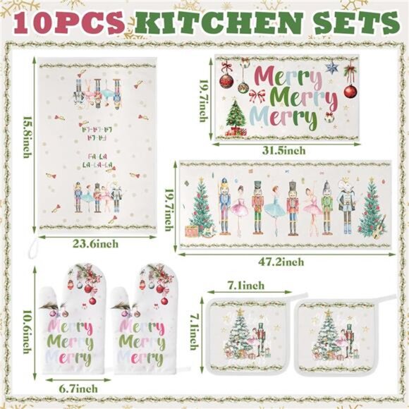 10 Pcs Winter Oven Mitts Pot Holders Kitchen Rug and Towel Set Absorbent Towels - Picture 3 of 7